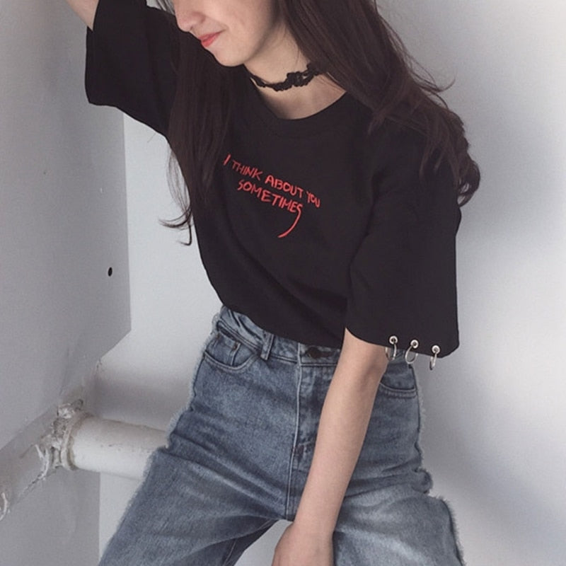 Summer Tops Korean Harajuku Embroidery Short Sleeve T-shirt