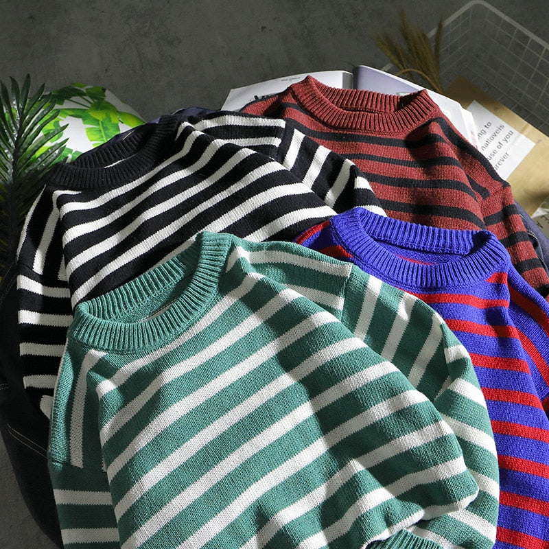 Hip-Hop Stripe Round-neck Knitted Sweater