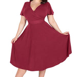 Elegant Plus Size Short Sleeve V-Neck Party Sundress