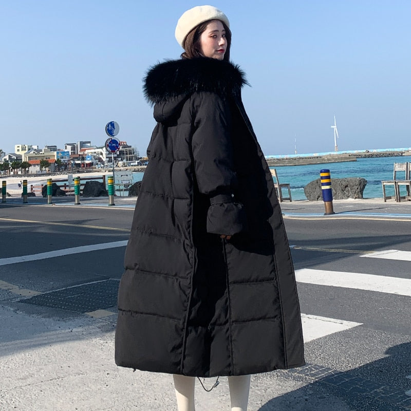 Women Hooded With Fur long Down Coat