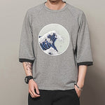 Japanese Style Wave Printed Cotton T-shirt