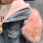 Fur Trim Hoodie Cotton Liner Long Denim Jackets