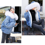 Fur Trim Hoodie Cotton Liner Long Denim Jackets