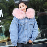 Fur Trim Hoodie Cotton Liner Long Denim Jackets