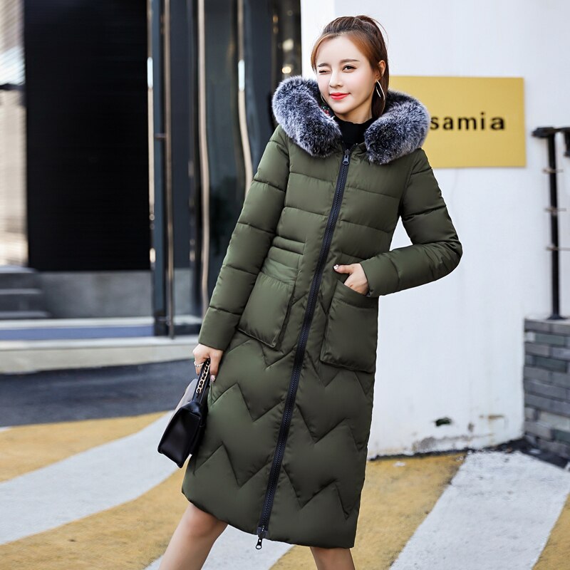 Jacket With Fur Hooded Long Padded Female Coat
