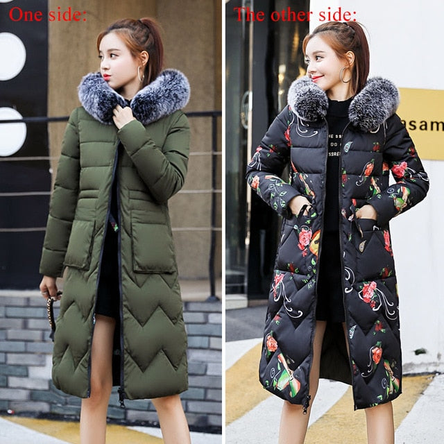 Jacket With Fur Hooded Long Padded Female Coat