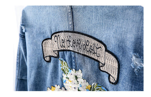 Embroidery Flower Loose Denim Jacket