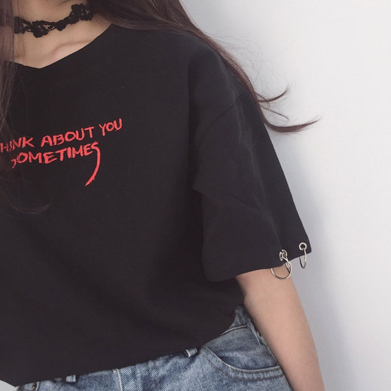 Summer Tops Korean Harajuku Embroidery Short Sleeve T-shirt