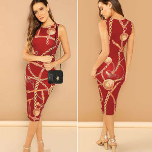 Sheath Chain Print Sleeveless Dress