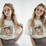 Short Sleeve Statue Bubble Gum Print T-shirt