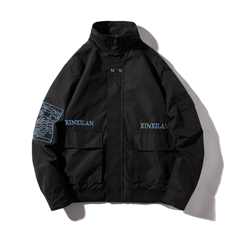 Back Embroidery Letter Windbreaker Zippe Thin Jackets