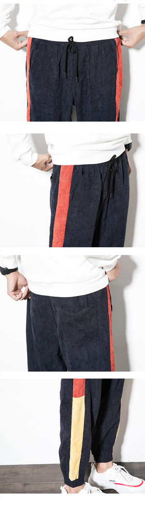 Contrast Striped Japan Style Streetwear Joggers Dark Blue