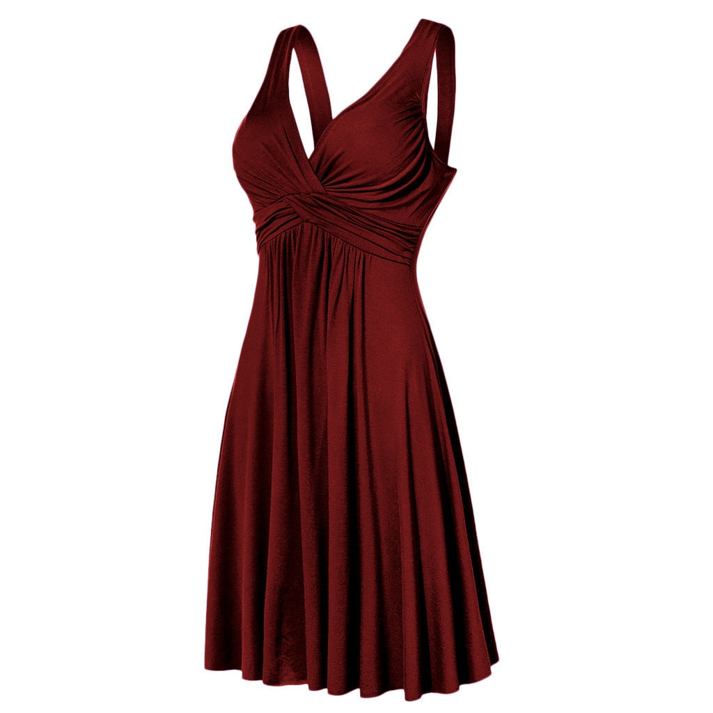 V-neck Retro Sling Pleated Slim Flare Party Sundress