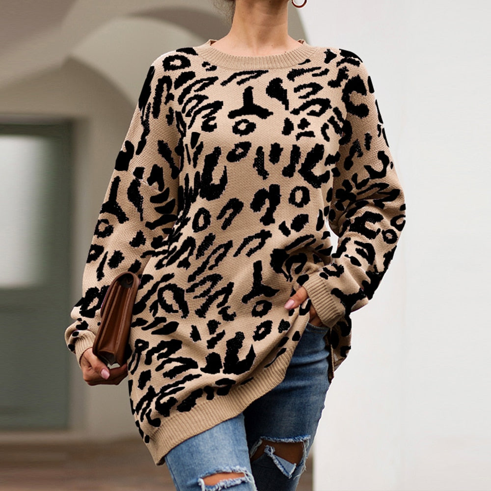Leopard Print Knitted Sweater