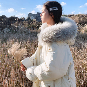 Women Hooded With Fur long Down Coat