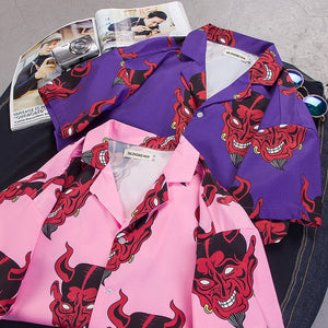 Devil Printed Short Sleeve Hawaiian Shirts