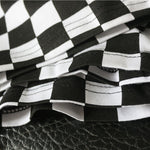 Black and White Lattice Basic Cotton O Neck Patchwork Embroidery Chess T-Shirt