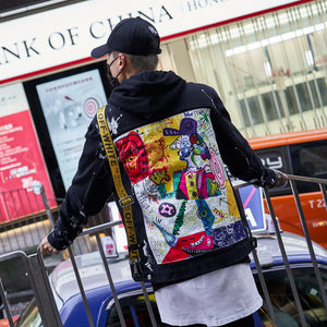 Streetwear Graffiti Appliques printed Denim Jacket