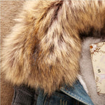 Women Spring Denim Jacket faux fur Coat