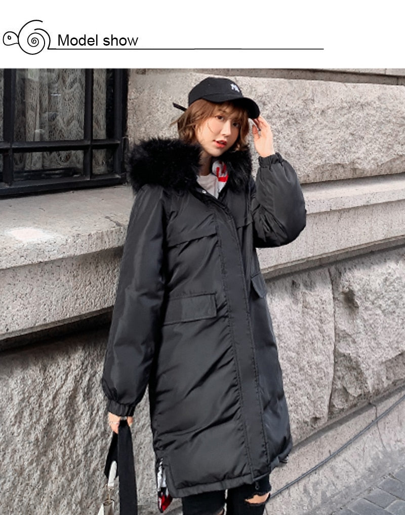 Women Hooded Thicken Fur Long Warm Coat