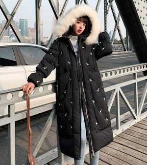 Long Coat Hooded With Fur Loose Parka Korean Style
