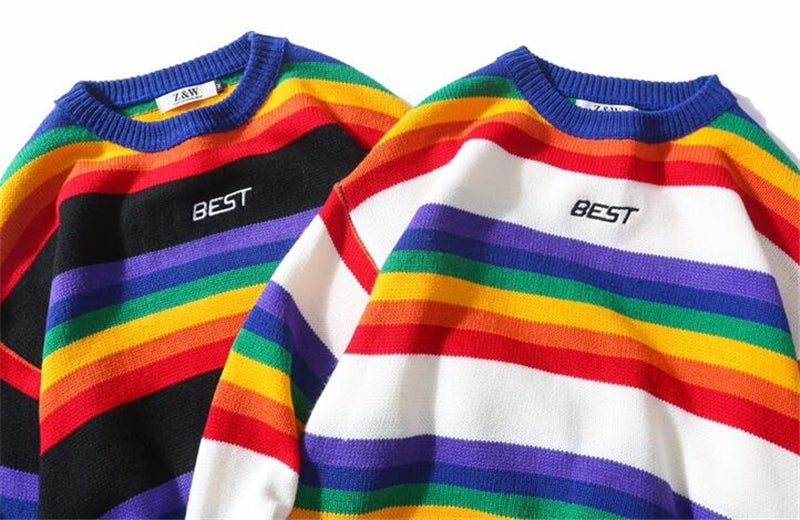 Rainbow Striped Retro Style Sweater