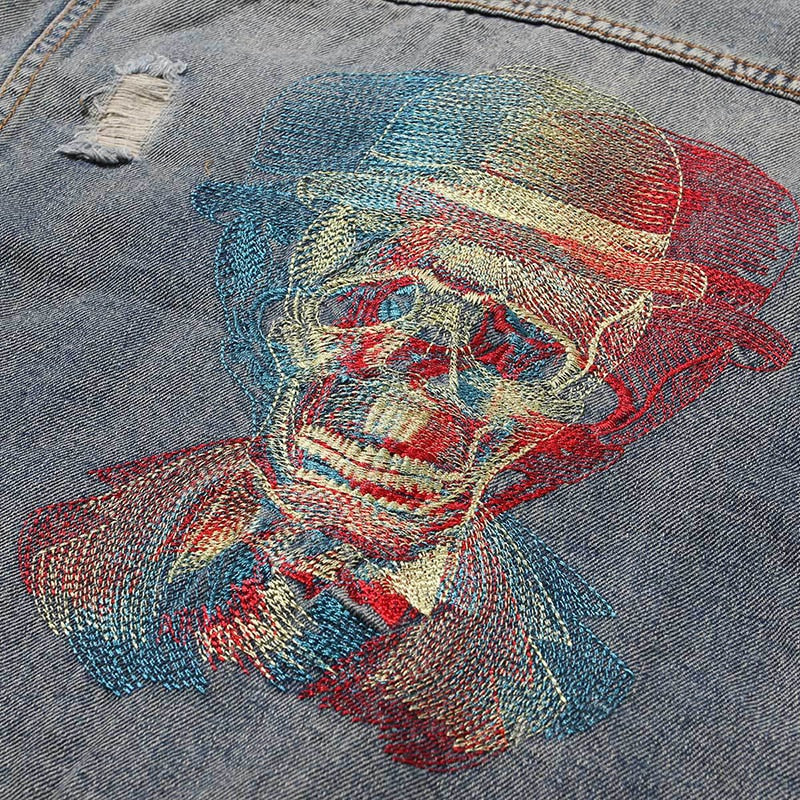 Mens Skulls Embroidery Denim Jacket