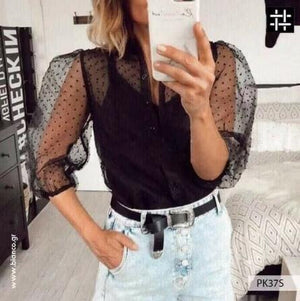 Women Mesh Sheer Blouse In 2 Colors