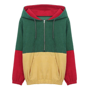 Womens Splicing Zipper Pocket Hooded Pullovers In 2 Colors