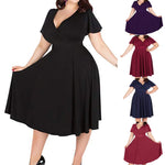 Elegant Plus Size Short Sleeve V-Neck Party Sundress