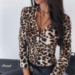Deep V Neck Leopard Print Long Sleeve Top In 3 Types