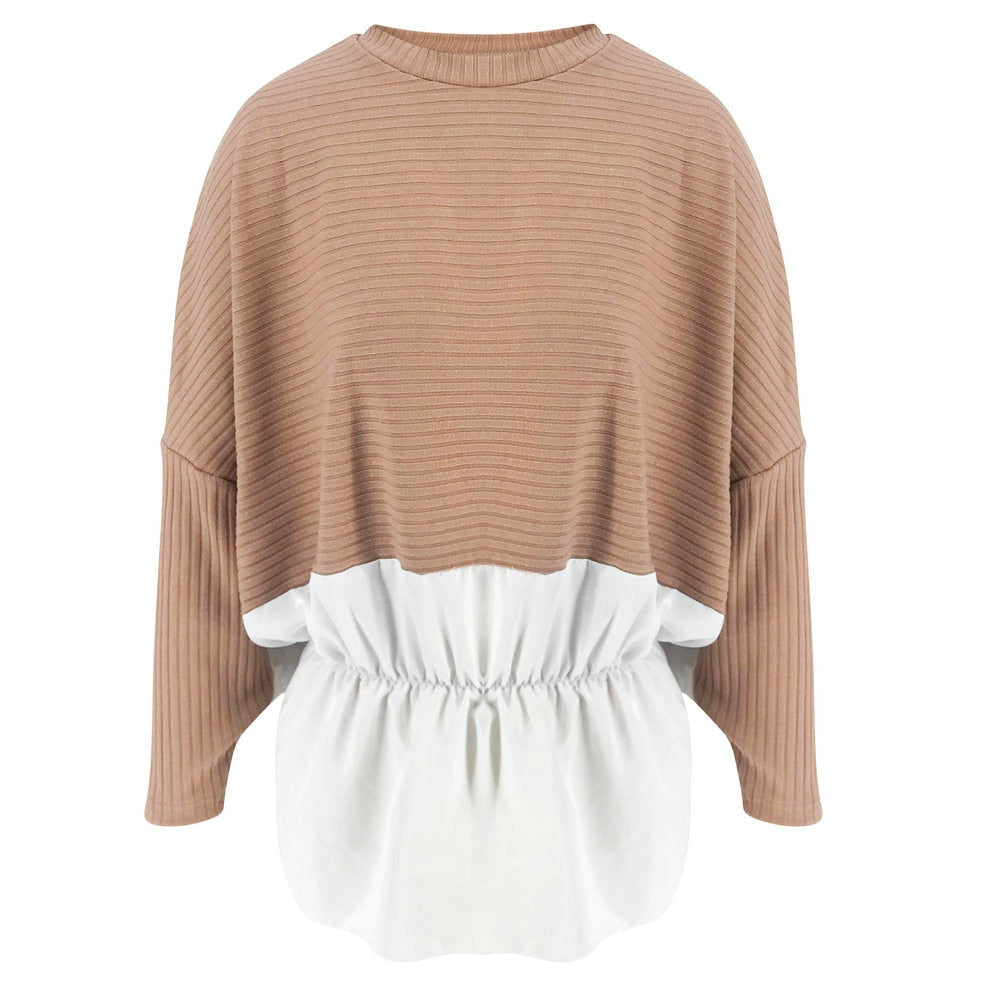 Ruffled Stitching Sleeve Round Neck Pullovers