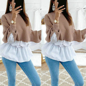 Ruffled Stitching Sleeve Round Neck Pullovers