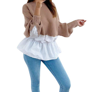 Ruffled Stitching Sleeve Round Neck Pullovers