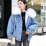 Fur Trim Hoodie Cotton Liner Long Denim Jackets