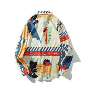 Hip Hop Long Sleeve Abstract Pattern Shirt