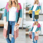 Soft Cardigan Patchwork Chunky Knitted Pocket Sweater