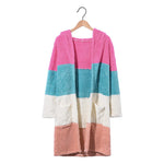 Soft Cardigan Patchwork Chunky Knitted Pocket Sweater