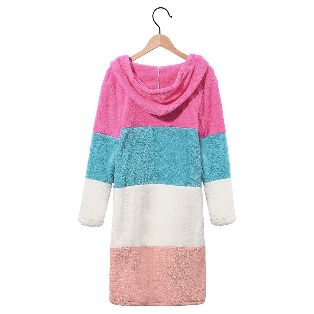 Soft Cardigan Patchwork Chunky Knitted Pocket Sweater