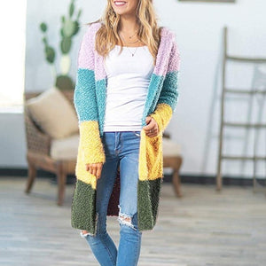 Soft Cardigan Patchwork Chunky Knitted Pocket Sweater