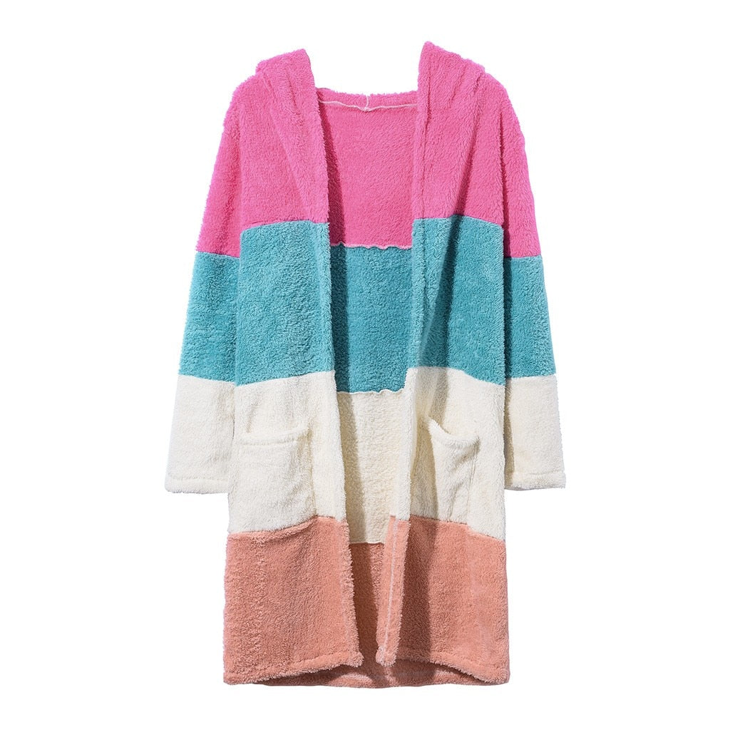 Soft Cardigan Patchwork Chunky Knitted Pocket Sweater