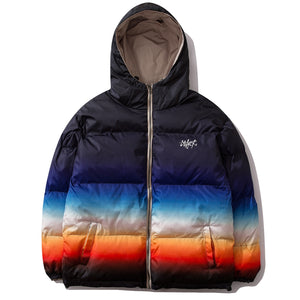 Gradient Mens Thick Parkas Fashion Streetwear Casual Warm Jacket