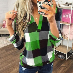 V-neck Check Shirt Print