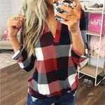 V-neck Check Shirt Print