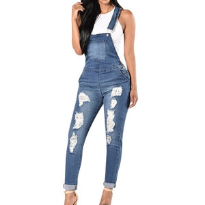 Denim Jumpsuit Ripped Holes Casual Jeans