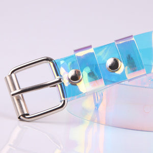 Laser Holographic Clear Pin Buckle wide Waist Bands