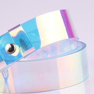 Laser Holographic Clear Pin Buckle wide Waist Bands