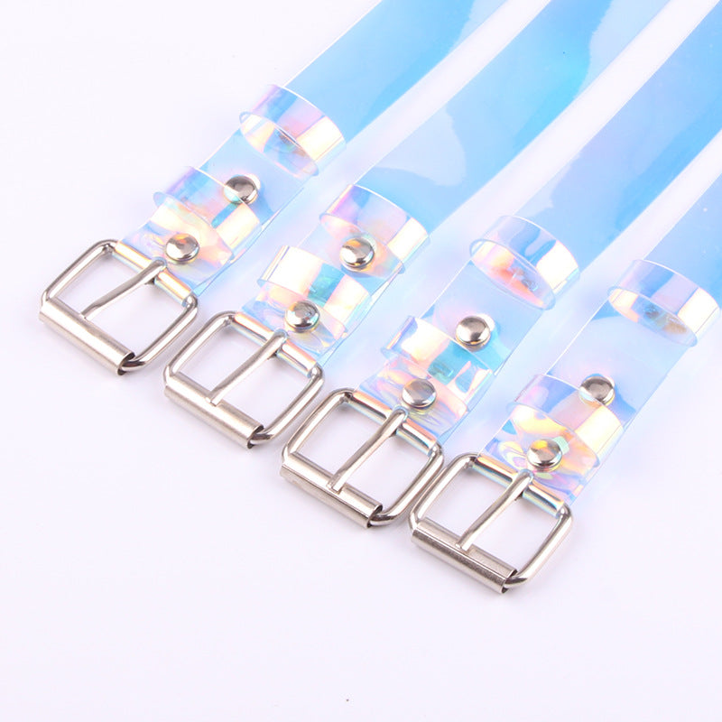 Laser Holographic Clear Pin Buckle wide Waist Bands