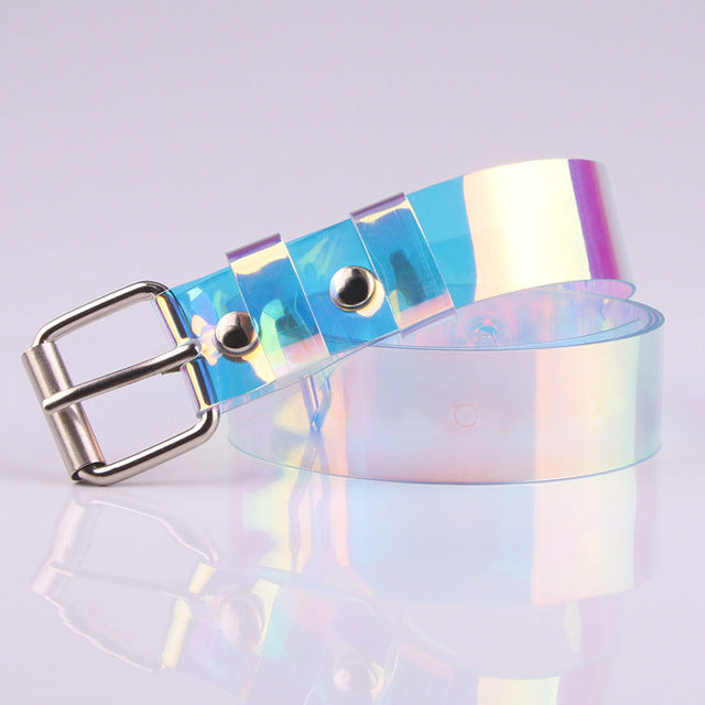 Laser Holographic Clear Pin Buckle wide Waist Bands