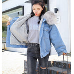 Fur Trim Hoodie Cotton Liner Long Denim Jackets